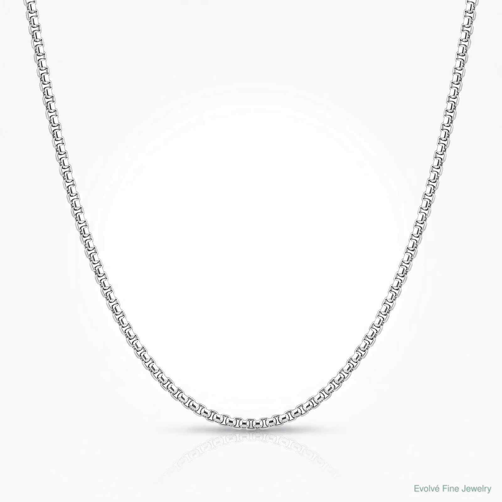 14K White Gold 1.5mm Semi-Solid Round Box Chain Necklace 16″-30″