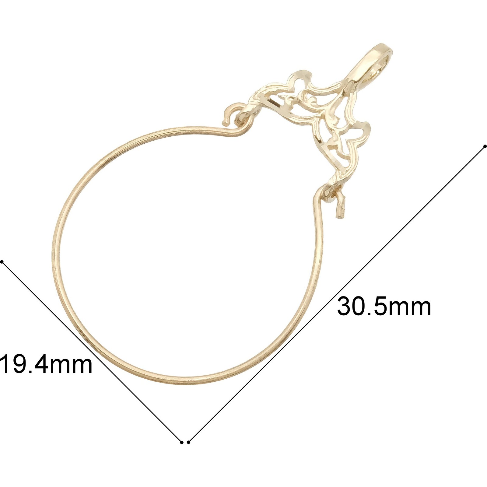 14K Gold Charm Holder Diamond-Cut Necklace Jewelry 28mm