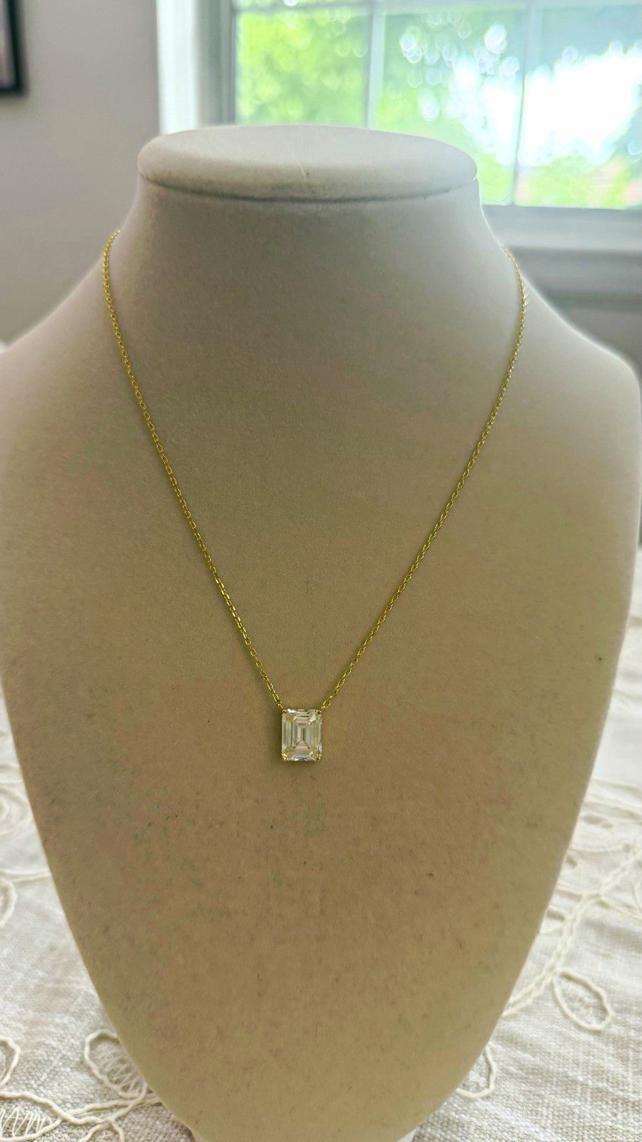 Yellow Gold Chain Necklace with CZ Crystal Emerald Pendant