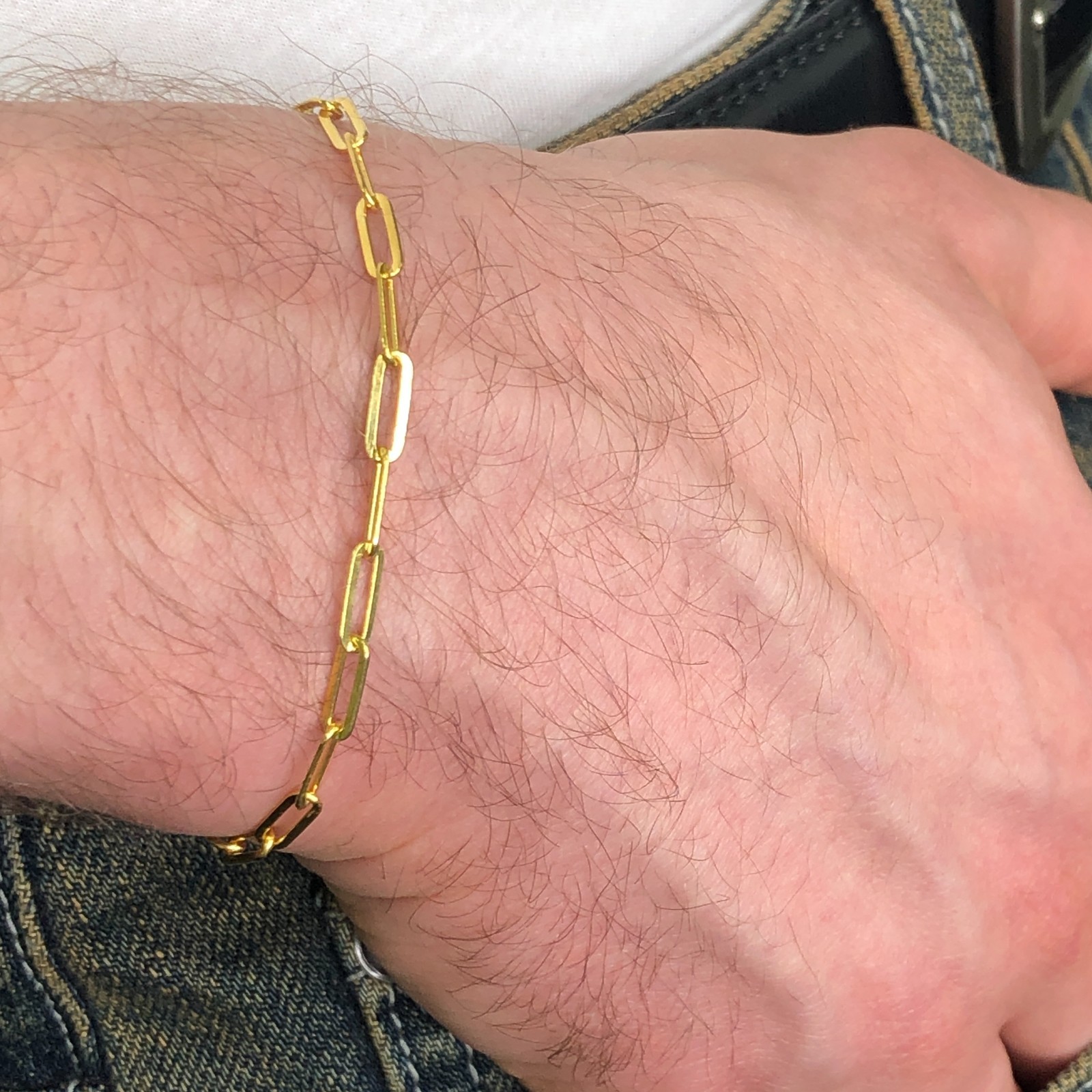 1/20 14K Yellow Gold Paperclip Bracelet 2 mm 7 Inch Women Men Lobster Lock