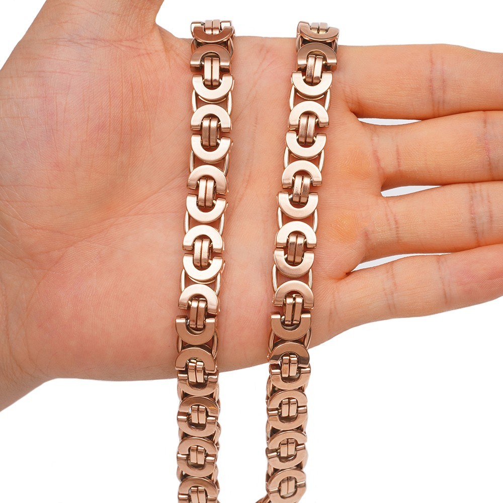 11mm Silver/Gold/Black Stainless Steel Flat Byzantine Box Chain Necklace 16″-40″