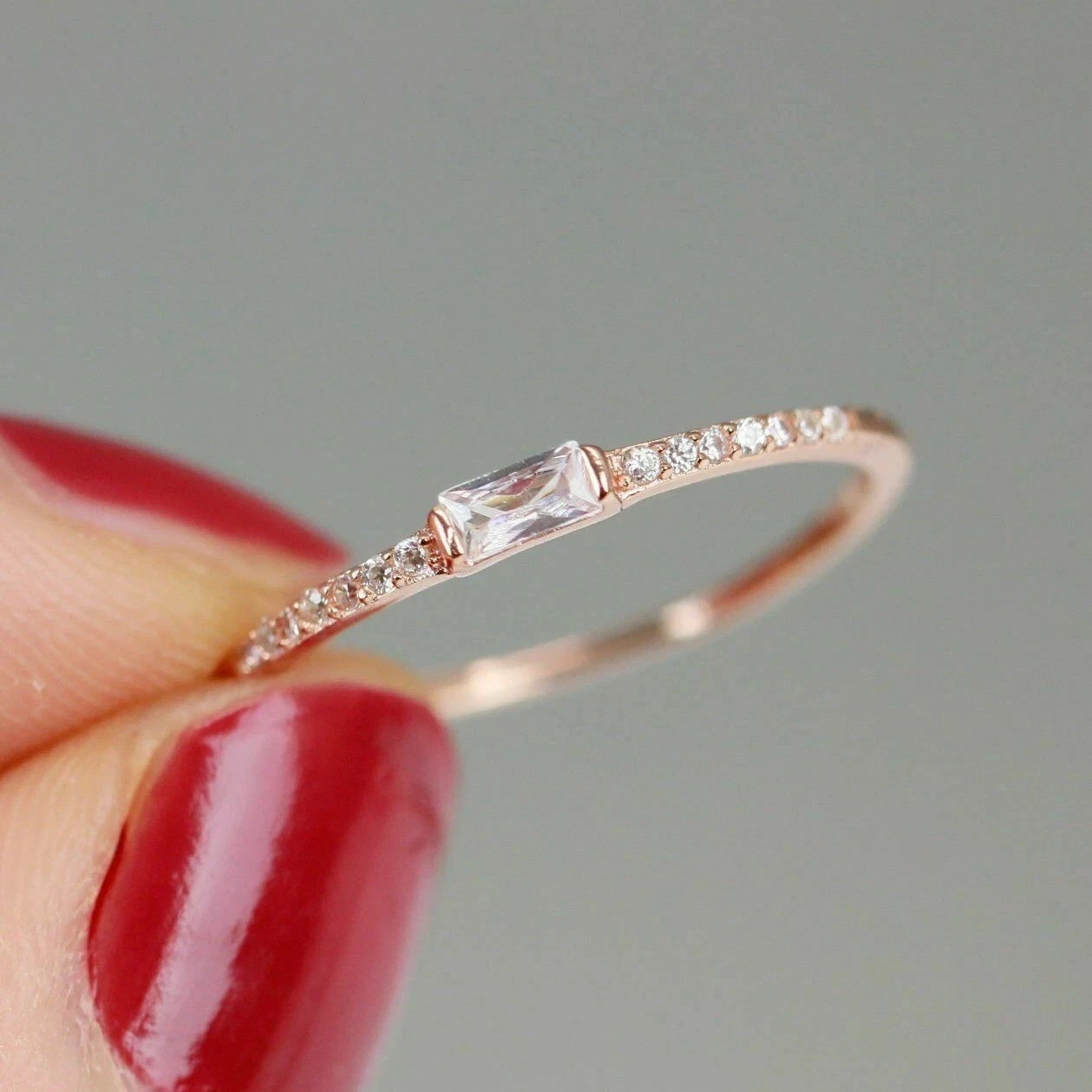 0.50 Ct Baguette Cut Lab Created Diamond Engagement Ring 14k Rose Gold Plated