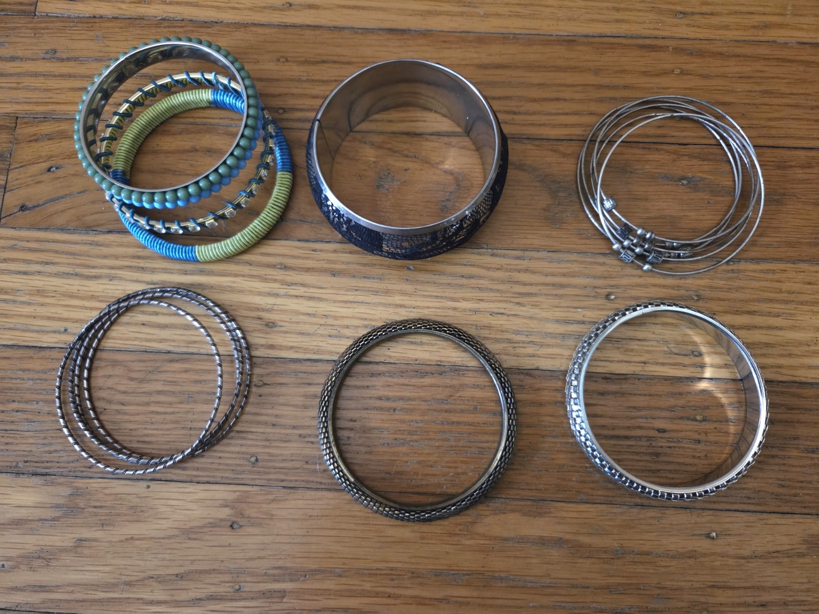 Assorted Bangle, Beaded, Cuff Bracelets, Silver, Blue, Green, Black