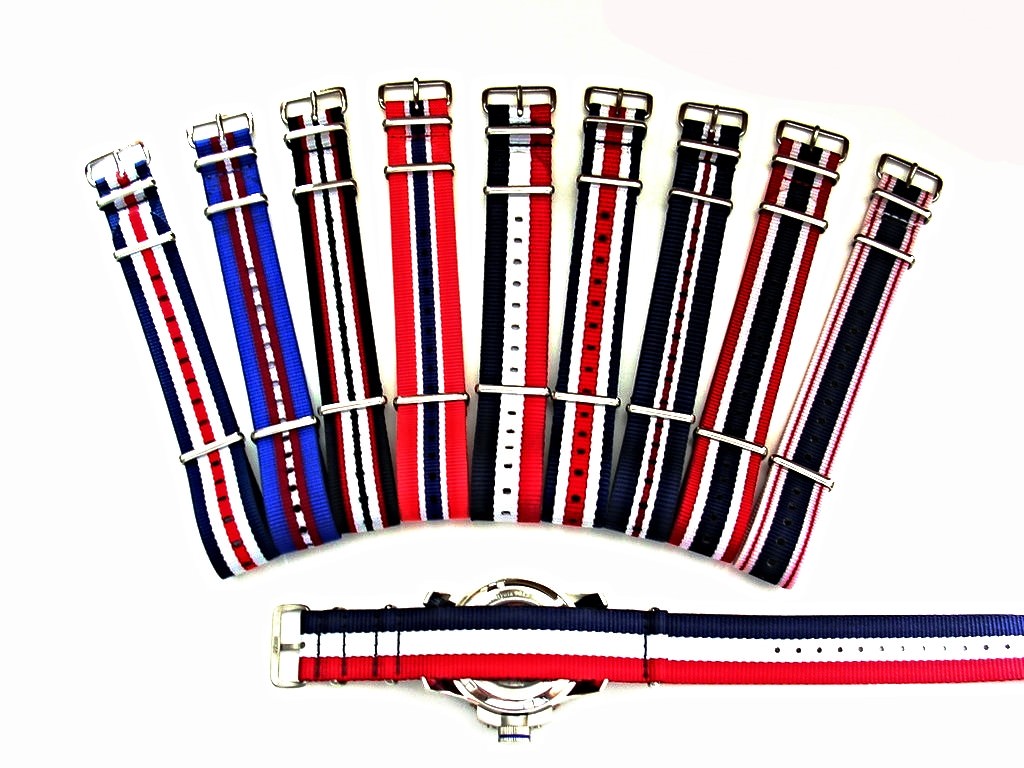 NATO G10 Red White Blue stripe watchband strap nylon Military RAF bond IW SUISSE