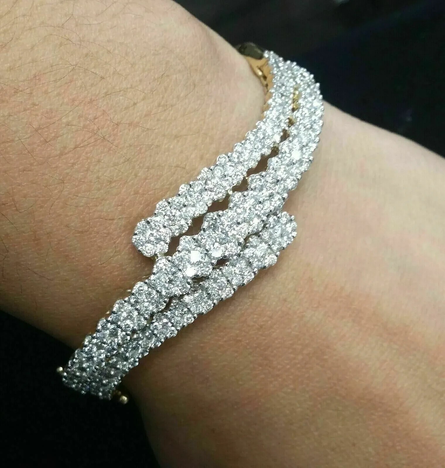 5Ct Round Lab-Created Diamond Bangle Bracelet 14K Two-Tone Yellow Gold Plated