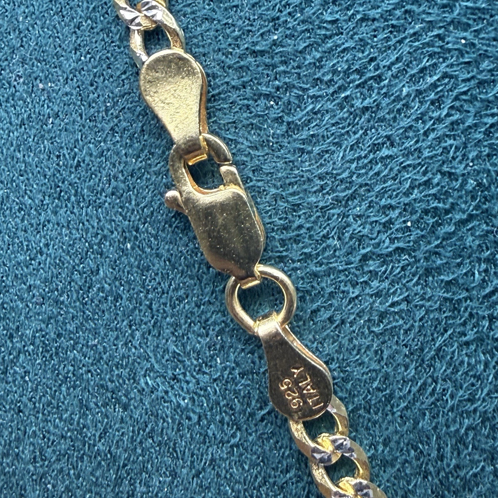 Curb Diamond Cut Chain Gold Plated Solid 925 Silver Two Tone ITALY 22” 3.6mm