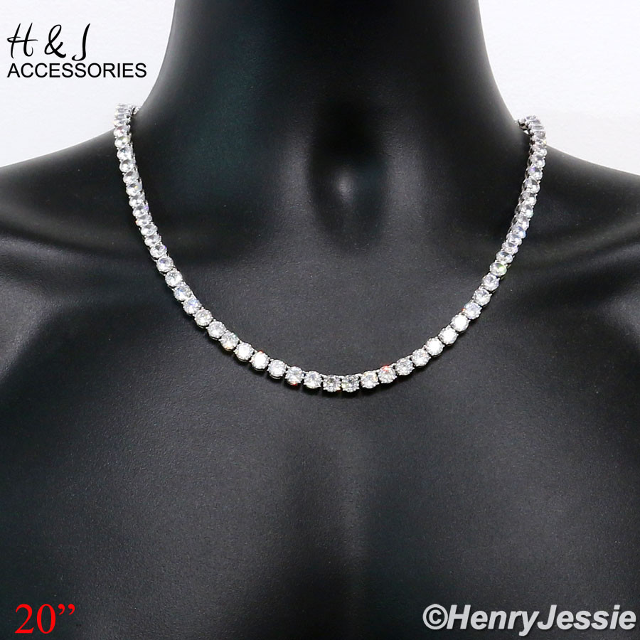 MEN 14K WHITE GOLD PLATED 18″20″24″30″X6MM 1 ROW TENNIS CZ CHAIN NECKLACE*BN3