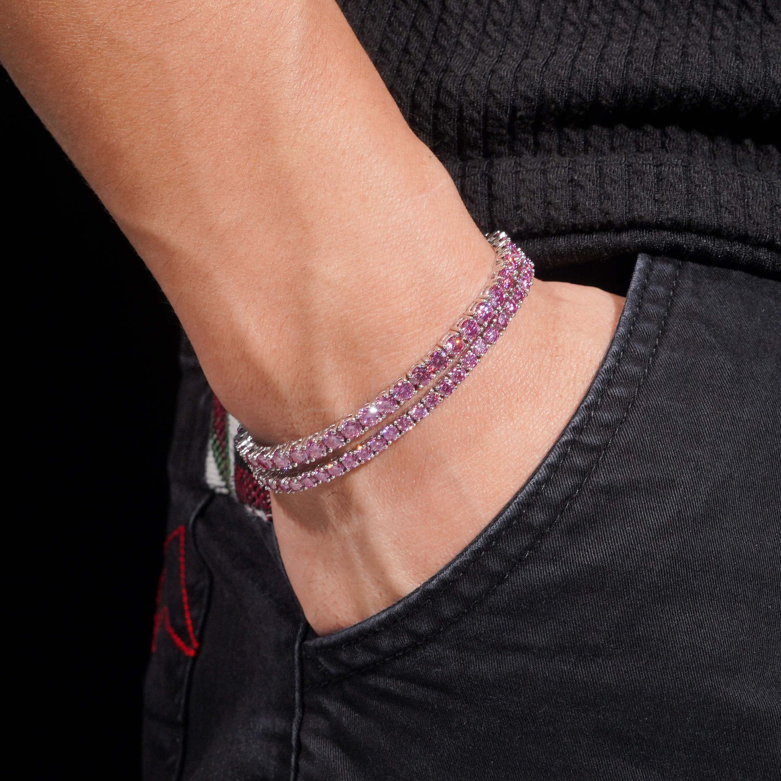 3-4mm PINK VVS1 D Moissanite Tennis Chain Bracelet Necklace 925 Sterling Silver