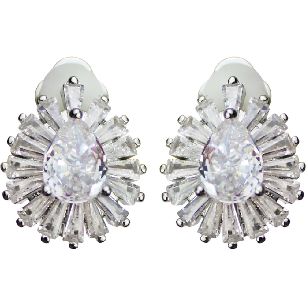 Kirks Folly Tapered Baguette Burst CZ Clip Earrings (Silvertone)