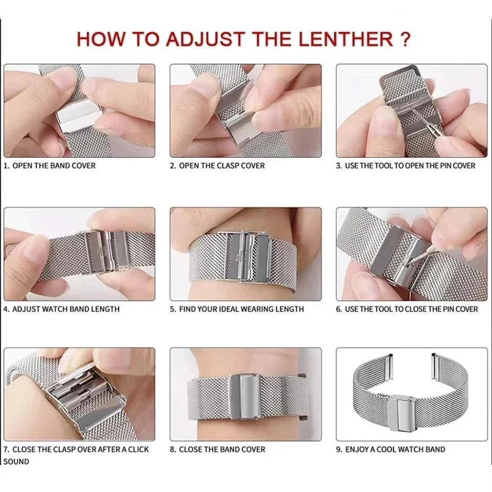 Premium Stainless Steel Milanese Mesh Watch Band Strap 12/14/16/18/20/22/24mm