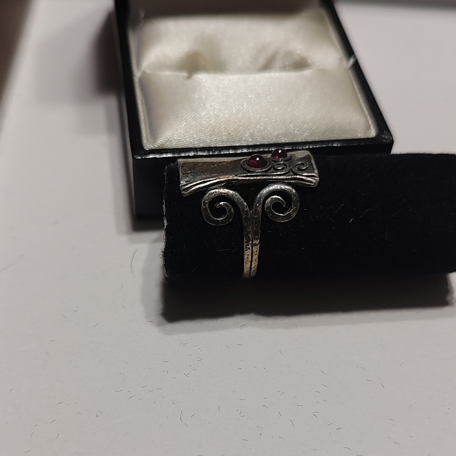 Vintage Sterling Silver 925 Garnet Scroll Cocktail Ring, Size 8 Signed