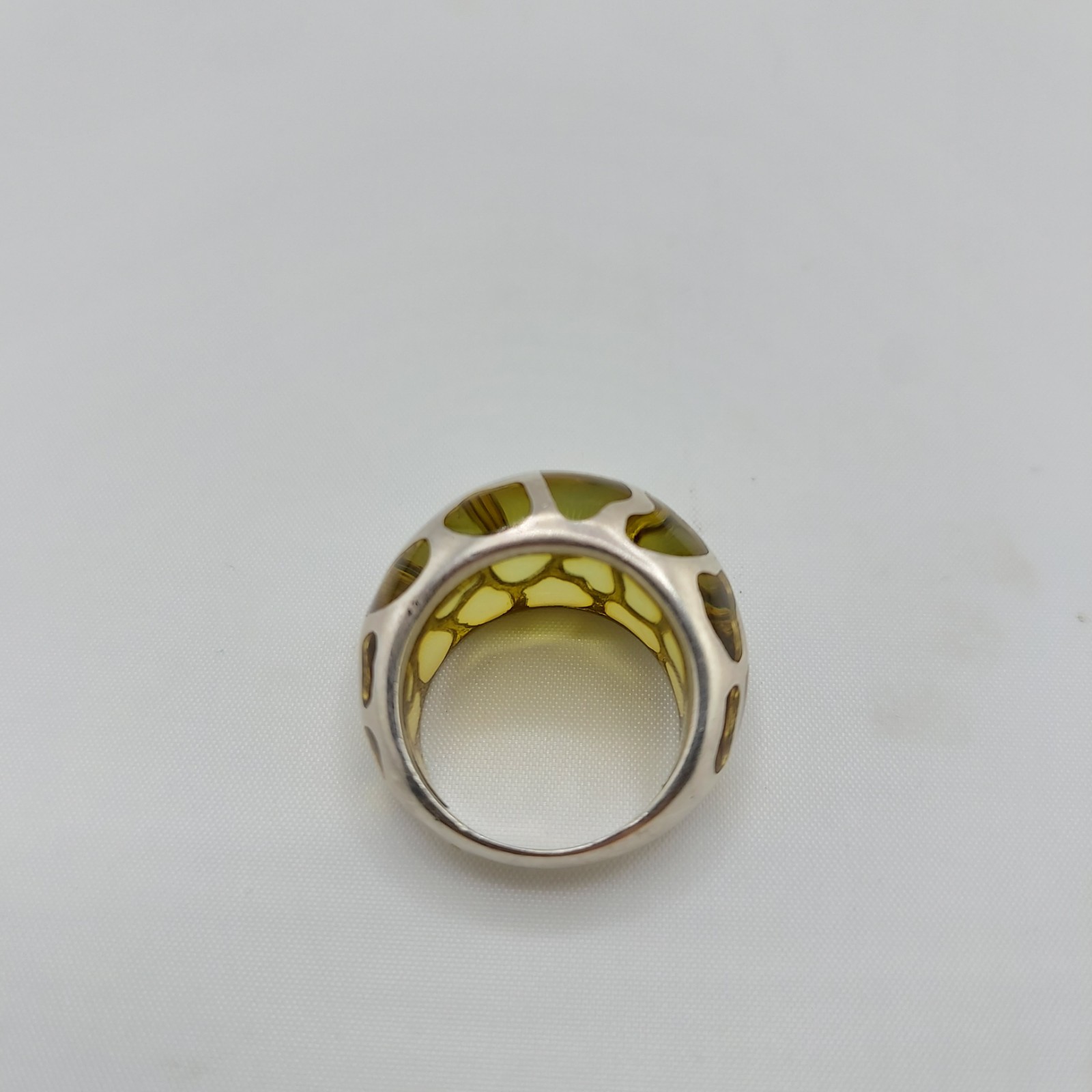 Designer Angelique de Paris Sterling and Lucite “Safari” Modernist Dome Ring