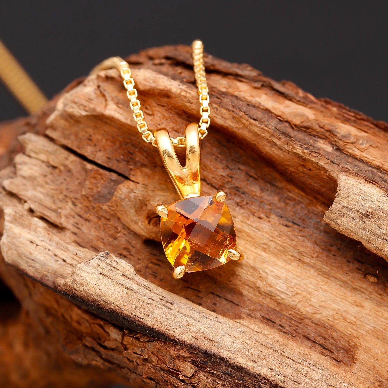 Natural Citrine Quartz Cushion Necklace Gold Fill 925 Sterling Silver Jewelry