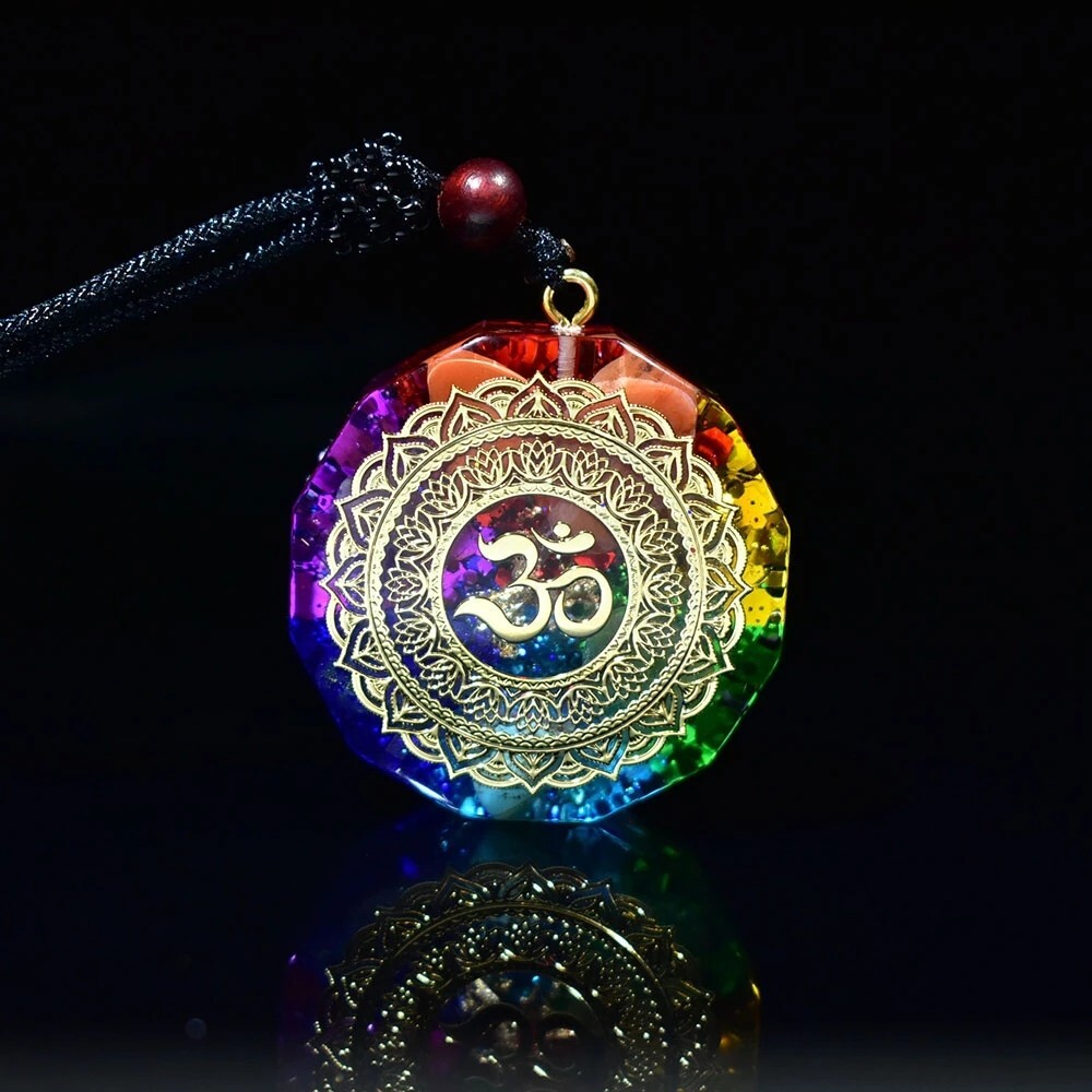 Natural Crystal Orgonite Pendant 7 Chakra Healing Talisman Women Men Necklace