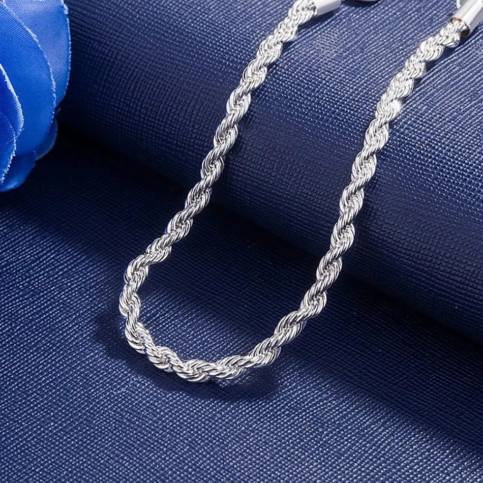 ALIZERO 925 Sterling Silver 4mm Rope Chain Bracelet Unisex Men Women Classic