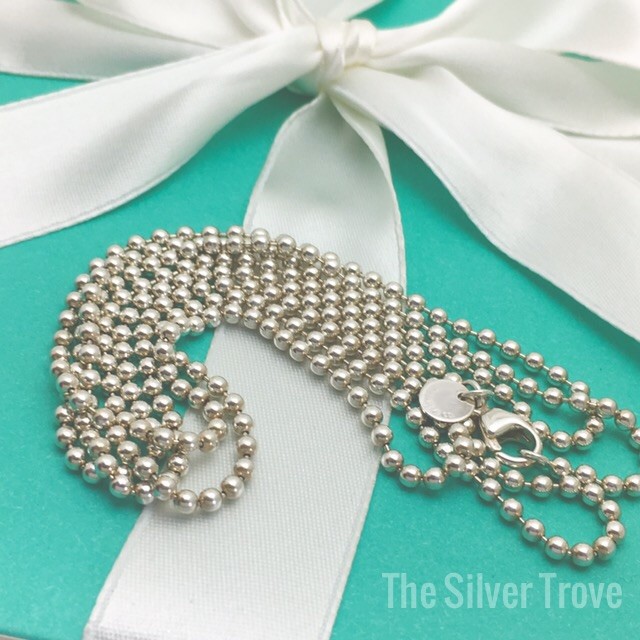 24″ Tiffany & Co Men’s Unisex Sterling Silver Bead Necklace Dog Chain