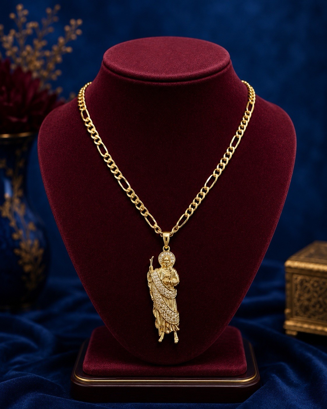 Gold plated Figaro none tarnished Charm Pendant Necklace Lobster Closure