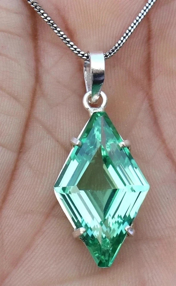 24.55 Ct Natural Green Sapphire Fancy Gemstone Pendant Sterling Silver Jewelry