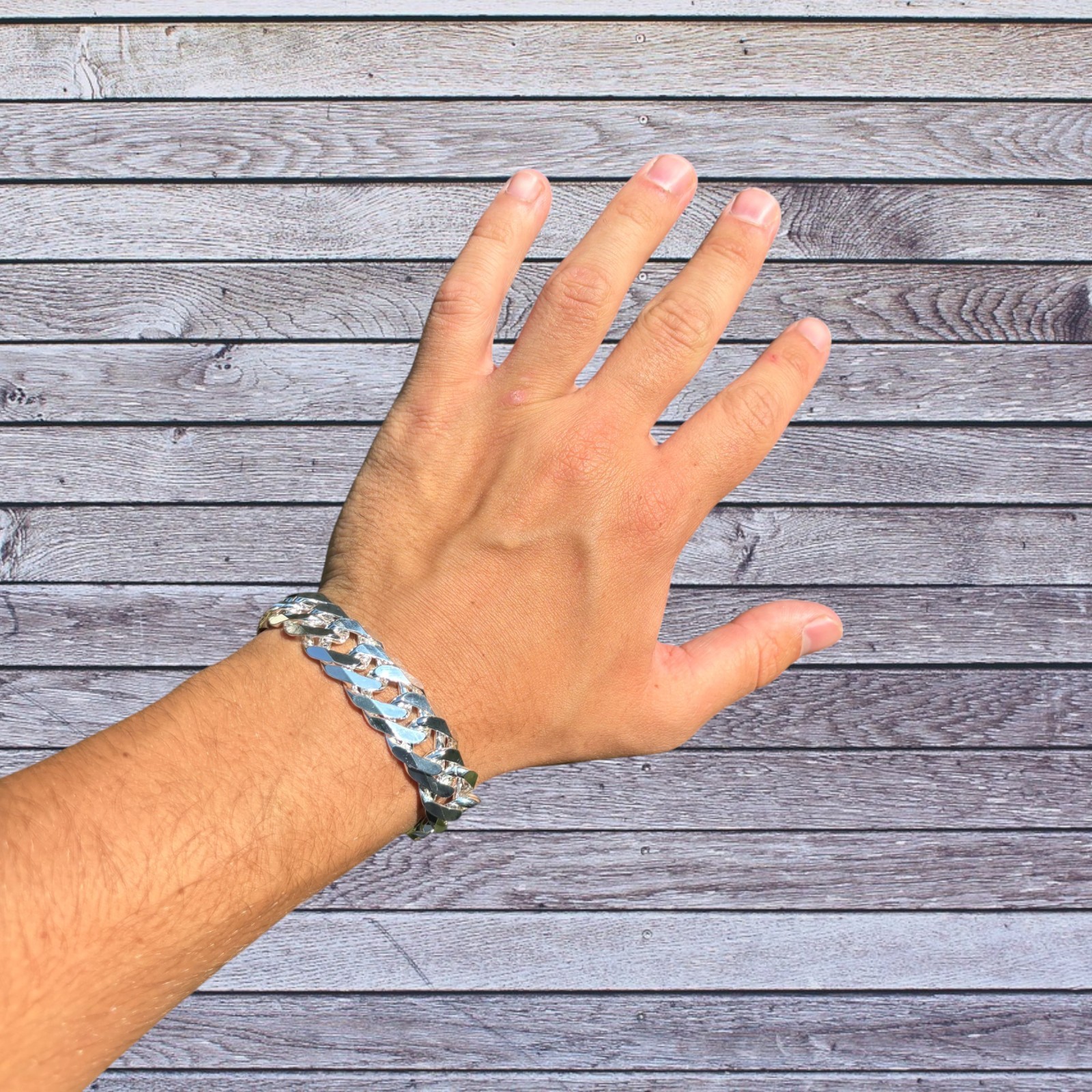 16mm Double Curb Link Bracelet – Real Solid 925 Sterling Silver MADE IN ITALY