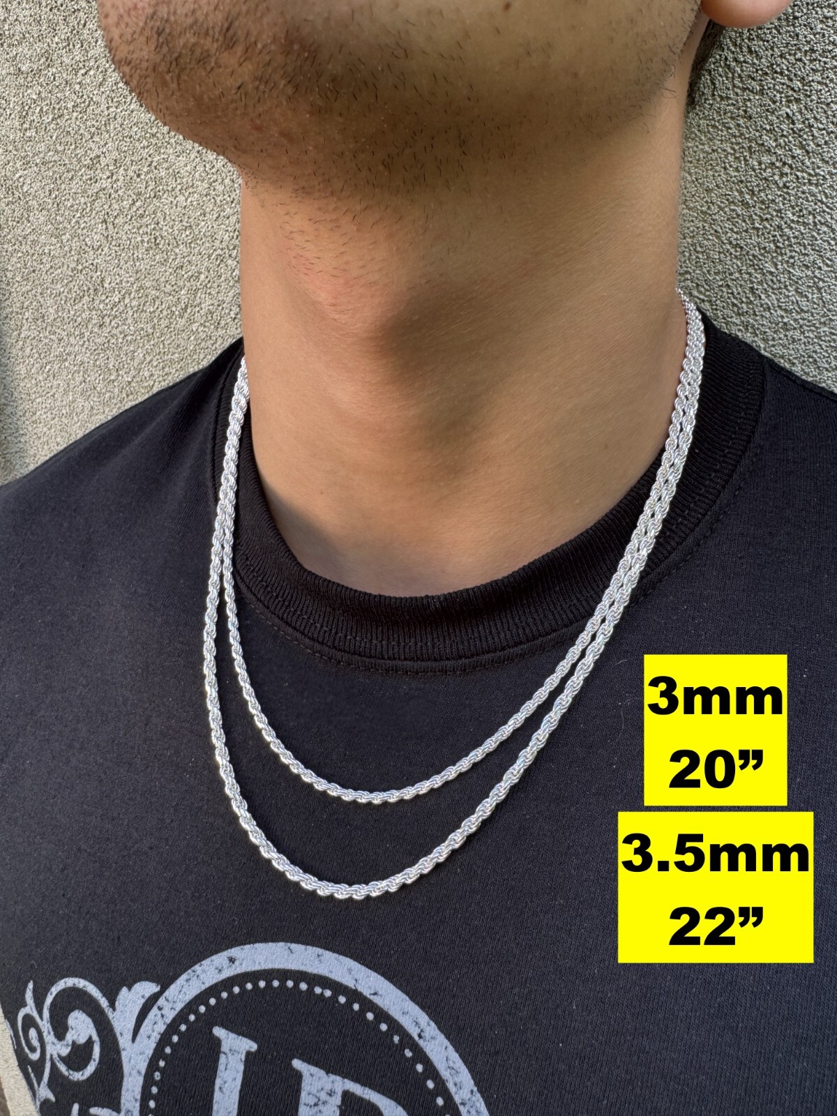 Cadena Rope Plata Esterlina 925 Real Hombre Mujer 1.5-5mm Italia 16-30″