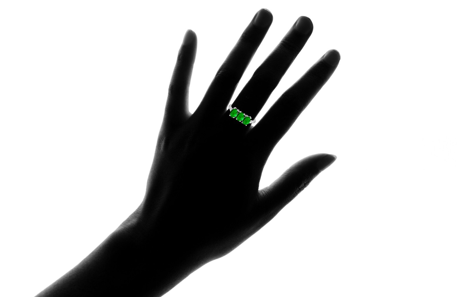 925 Sterling Silver 3.00 CTTW Created Emerald Oval Cut Tri Stone Ring Sizes 6-9