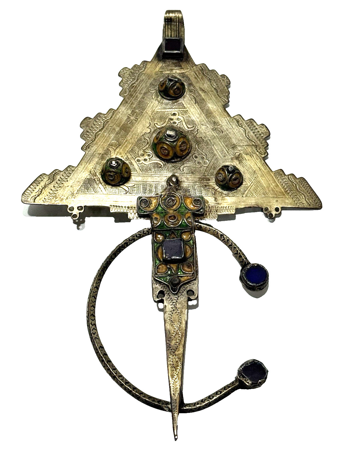 Large Berber Fibula Morocco Ancient & Silver 8.75″x5.5″x.5″