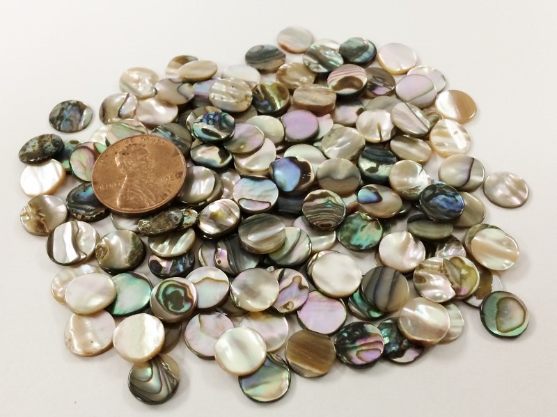 12 VINTAGE GENUINE ABALONE MOTHER OF PEARL PAUA SHELL 9mm. ROUND CABOCHONS 1246