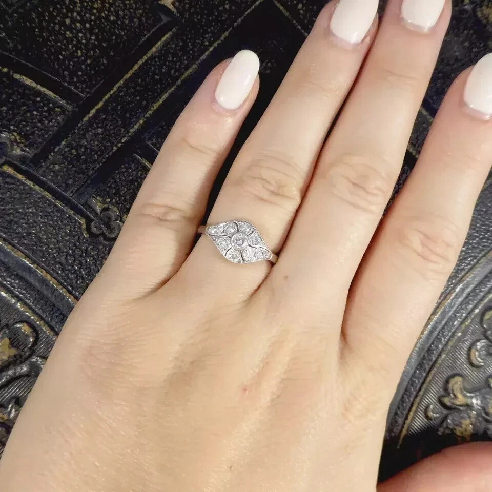 Art Deco Style Round Cut VVS1 Lab Created Diamond 925 Silver Engagement Ring