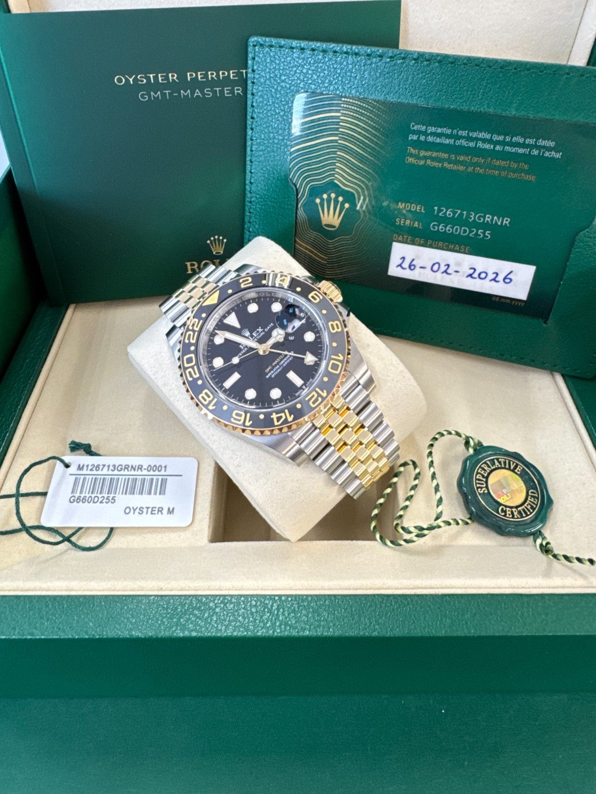 Rolex GMT-Master II 126713GRNR Gold and Silver Jubilee Bracelet with Black Bezel