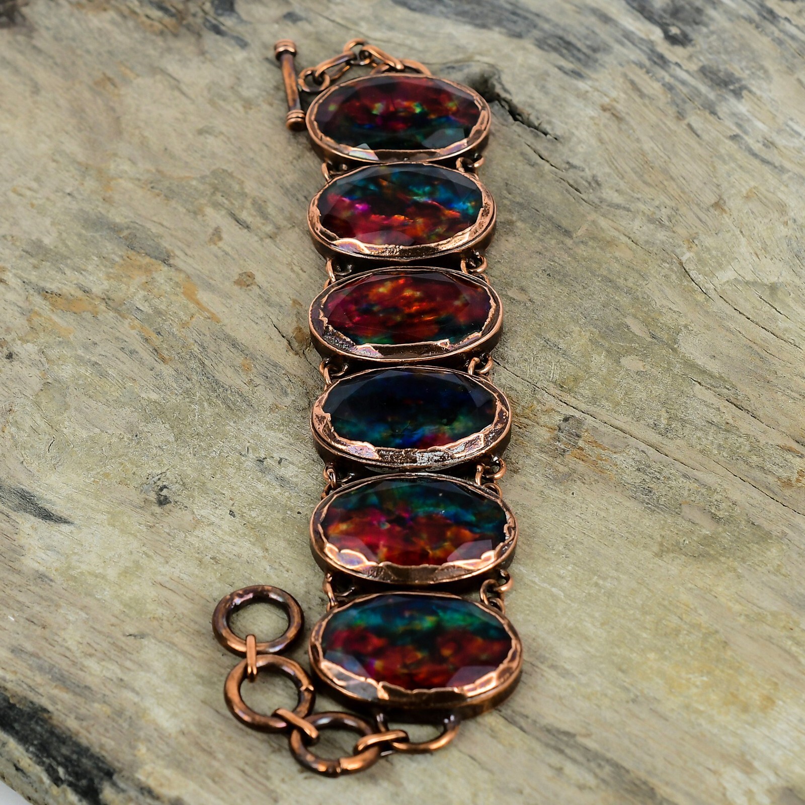 Ammolite Jewelry Copper Sister Gift Electroformed Chain Adjustable Bracelet 9.0″