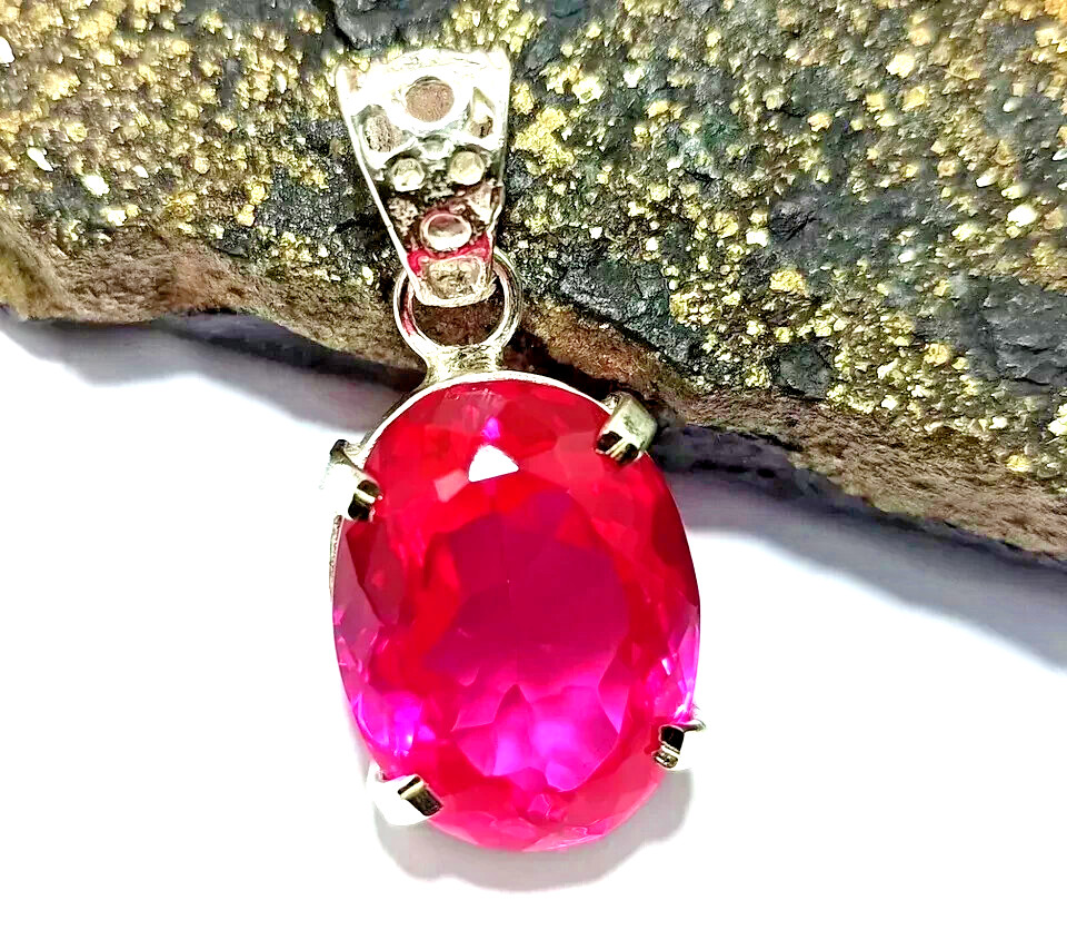 26 Ct Natural Pink Sapphire Oval Cut 925 Solid Silver Pendant Certified Gemstone
