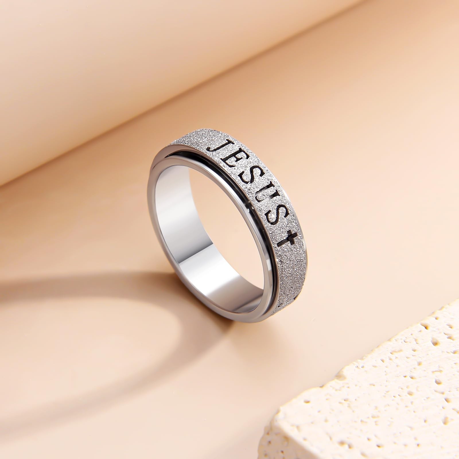 Fidget Spinner Anxiety Ring for : Adults Cute Jesus Thumb Ring Stainless Stee…