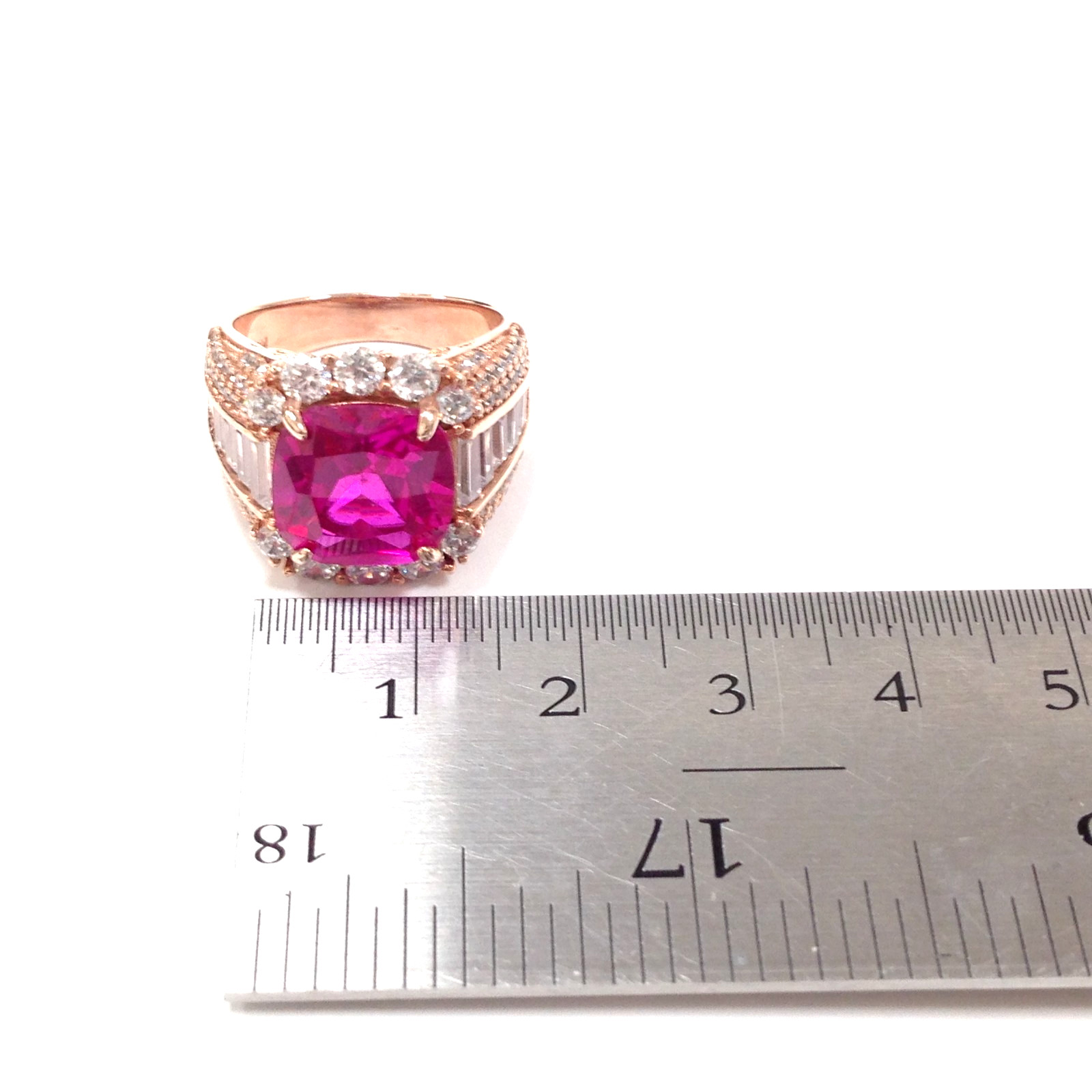 FZN Fuzion Creations Gold Vermeil Sterling Silver Square Pink Stone Ring Sz 6.75