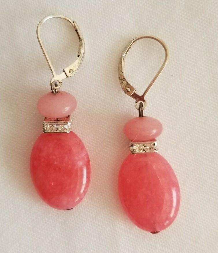 Handmade in USA. Nice Pink Oval Jade earrings – FREE SHIPPING!