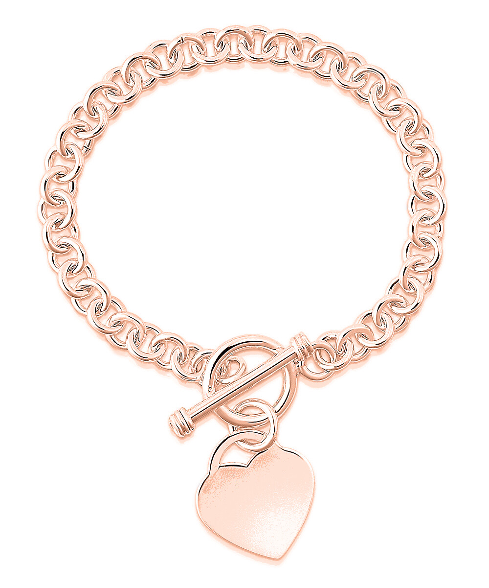Verona Jewelers Womens Gold Plated Link Toggle Heart Charm Bracelet