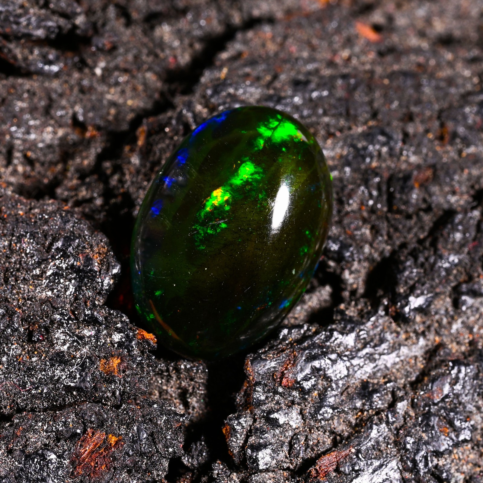 3.10 Ct Natural Ethiopian Multi Fire Black Opal Cabs Loose Gemstone 15x10x4 MM