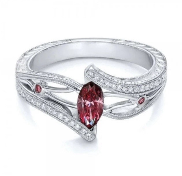 Stunning Pink Magenta Zircon CZ Marquise Ring Size 11