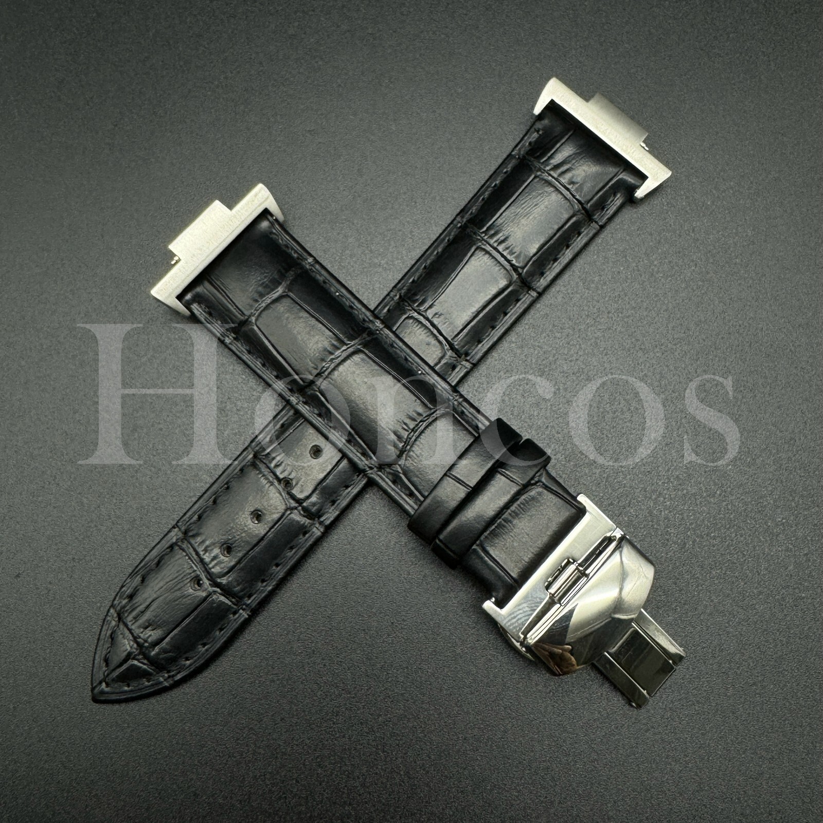 Black Genuine Leather Alligator Watch Strap Fits for Tissot PRX Clasp + Adapter
