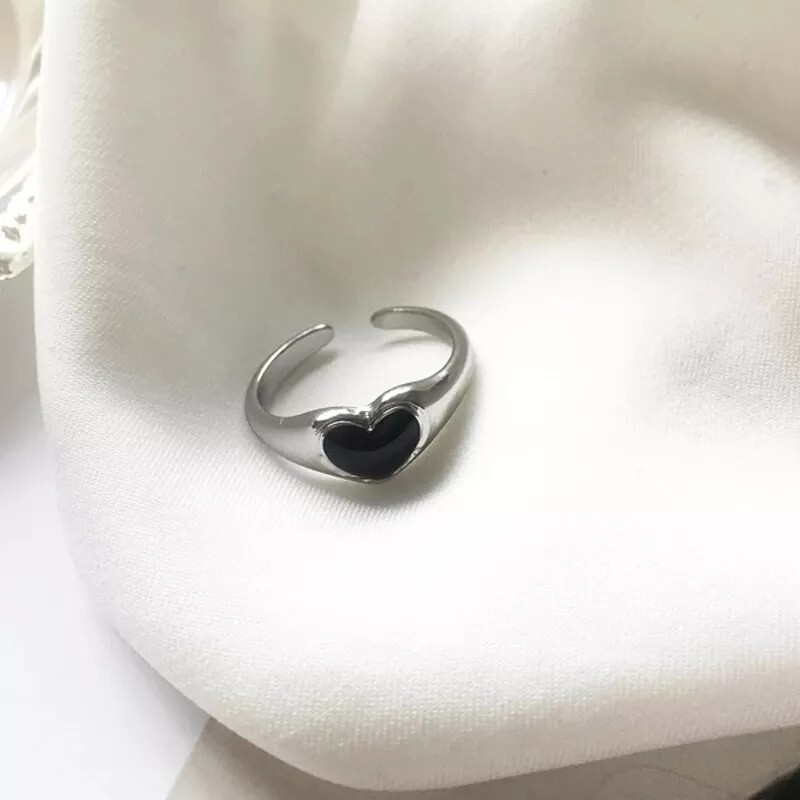 1PC Fashion Retro Love Ring Personalized Adjustable Opening Heart Shaped Trendy