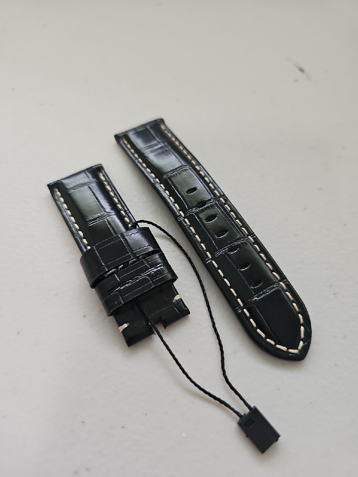 Panerai Watch 24mm OEM Black Alligator Watch Strap Beigh Stitch for Tang Buckle