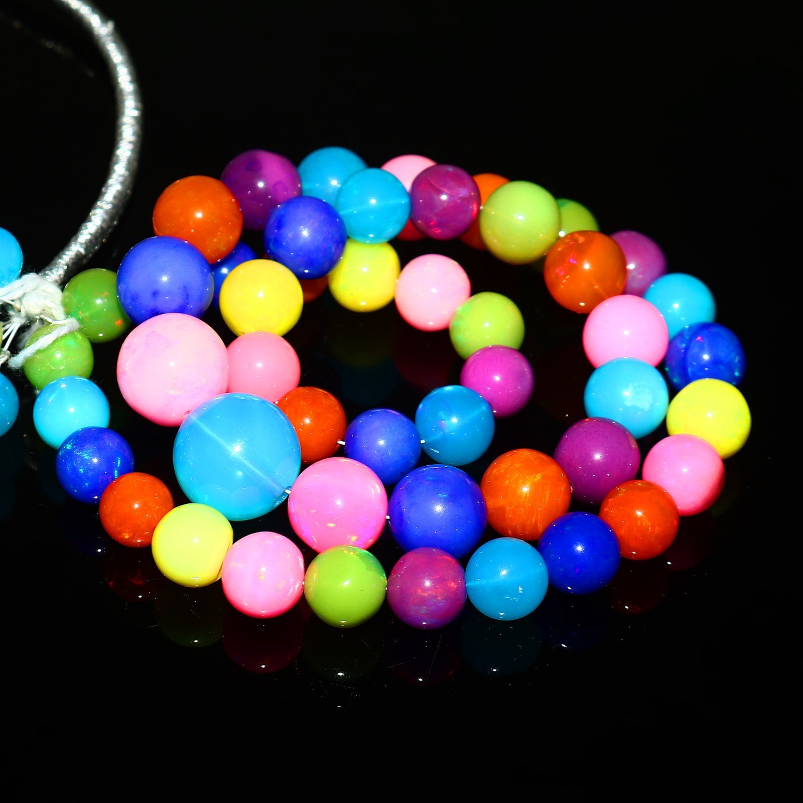 Ethiopian Welo Opal Faceted Round Bead Necklace Multi-Color Play of Fire 565