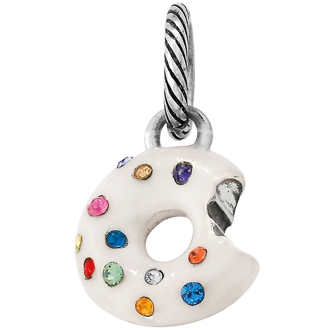 Brighton Donut Charm-white enamel-crystals-blue pink red green orange-YUMMY NWOT