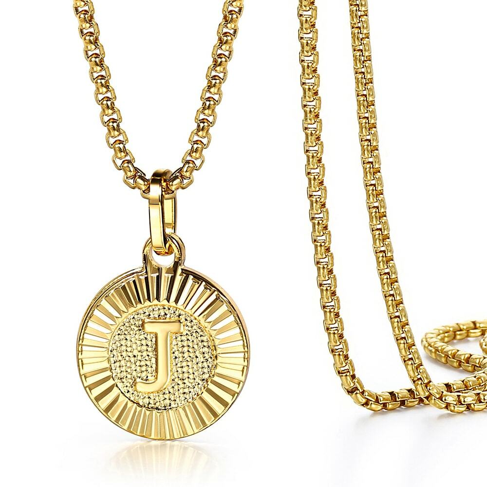 Women Men Gold Filled Letter A-Z Pendant Initial Necklace Stainless Steel Chain