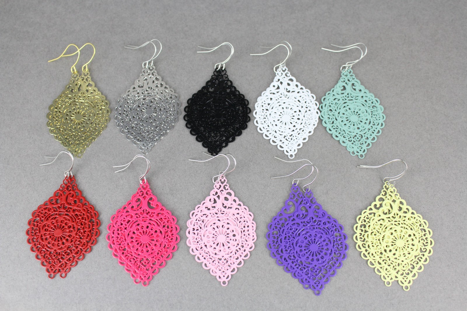 light Pink earrings teardrop dangle VERY lightweight filigree 2 3/8″ long floral