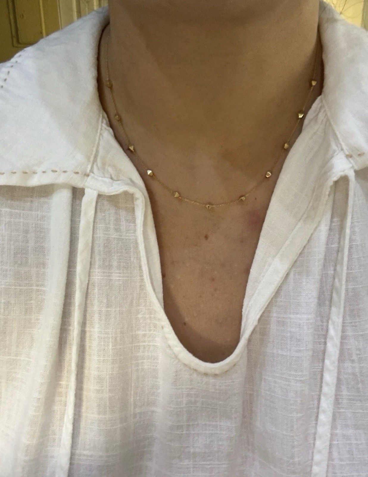 14k Solid Yellow Gold studded Geometric Station Necklace 17 inches Made in Italy