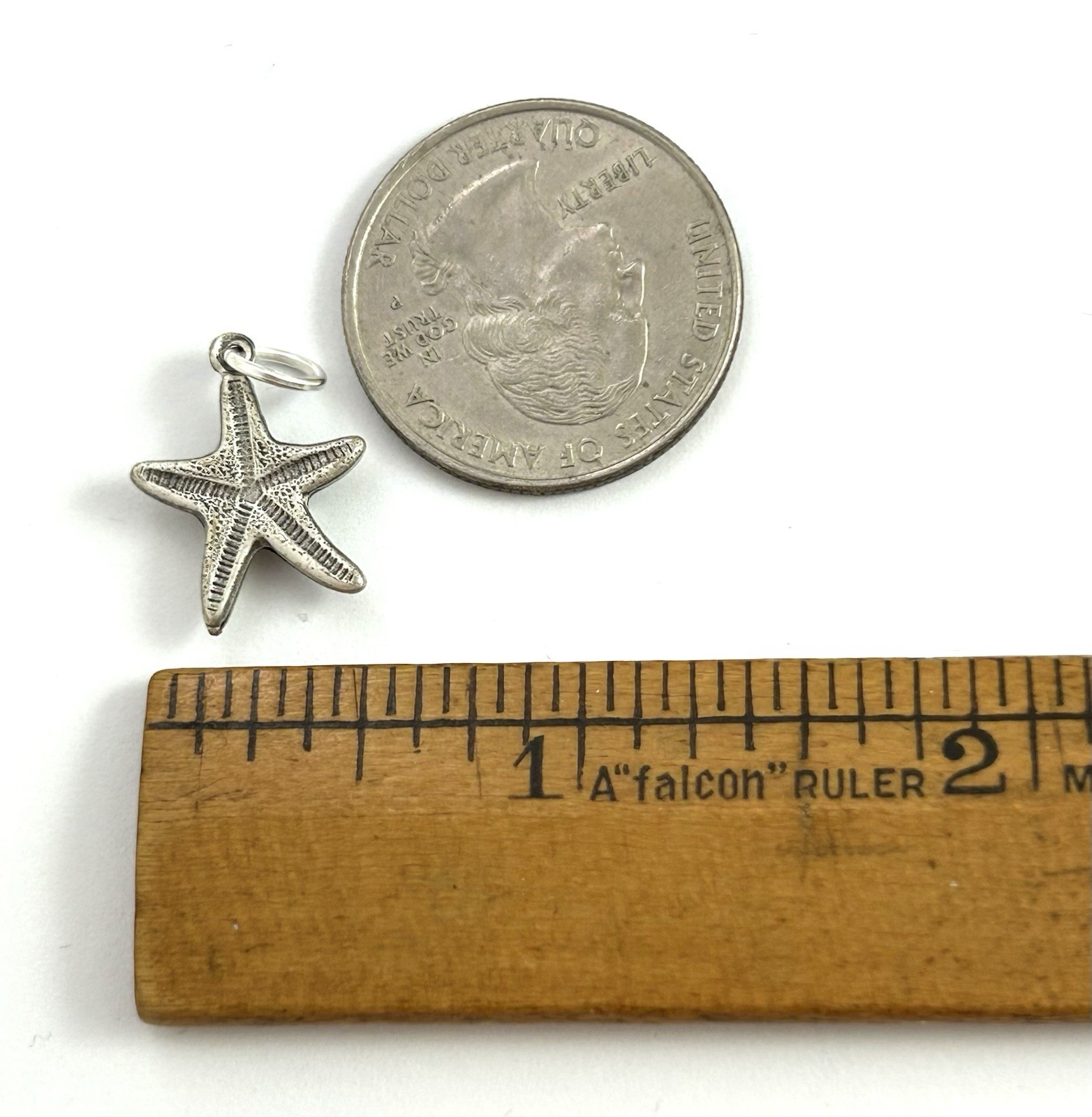 Starfish Charm Sea Star Nautical Pendant Silver Plated Brass Antiqued