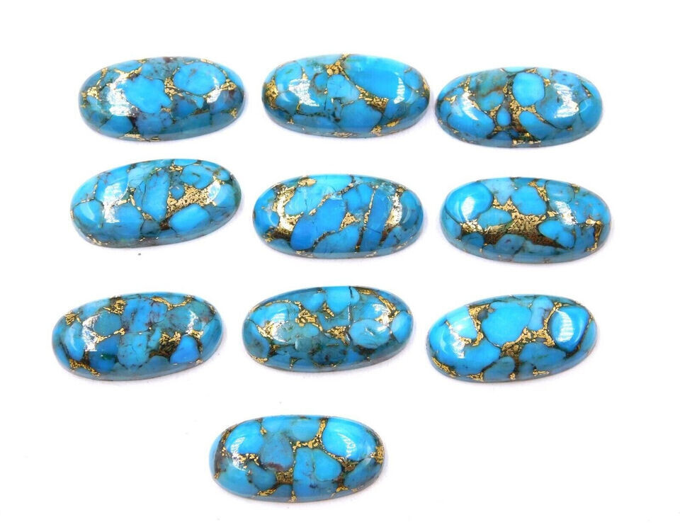 [WHOLESALE] BLUE COPPER TURQUOISE CABOCHON LONG OVAL SHAPE LOOSE GEMSTONE