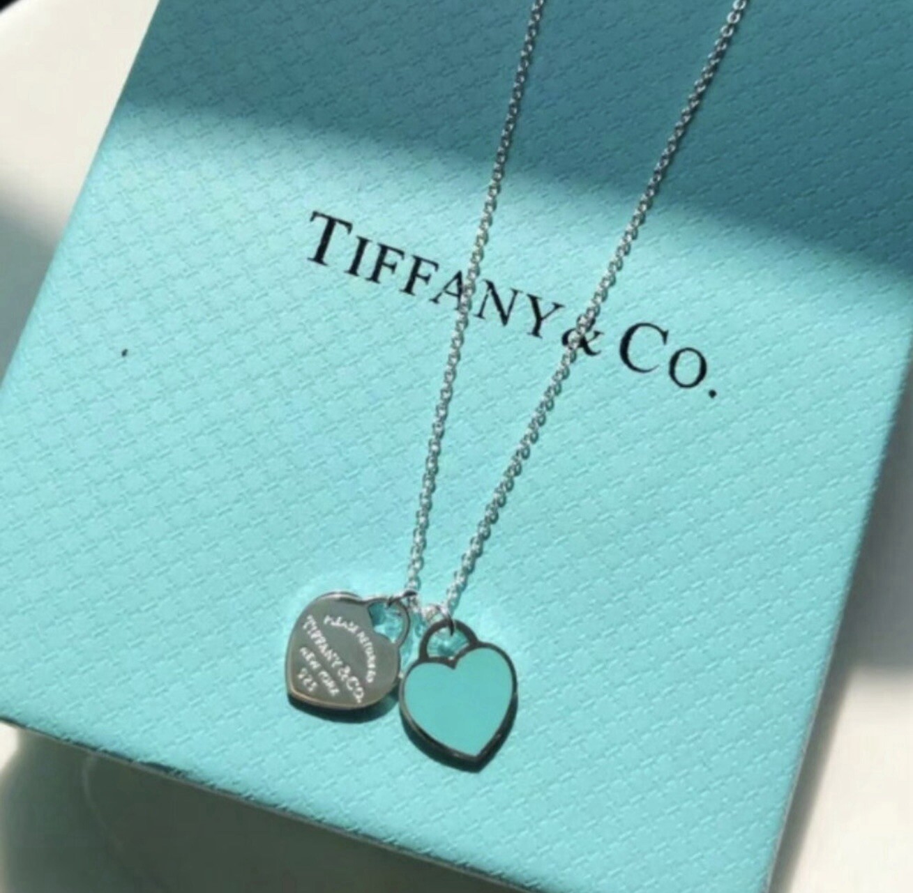 Tiffany Blue® Double Heart Tag Pendant Necklace ( 18” chain )