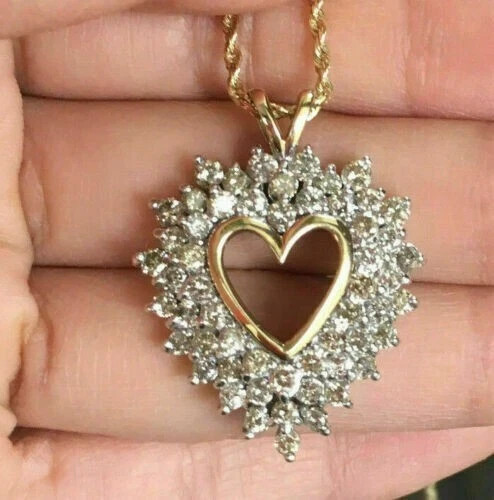 2Ct Round Cut Lab Created Diamond Heart Wedding Pendant 14K Yellow Gold Plated