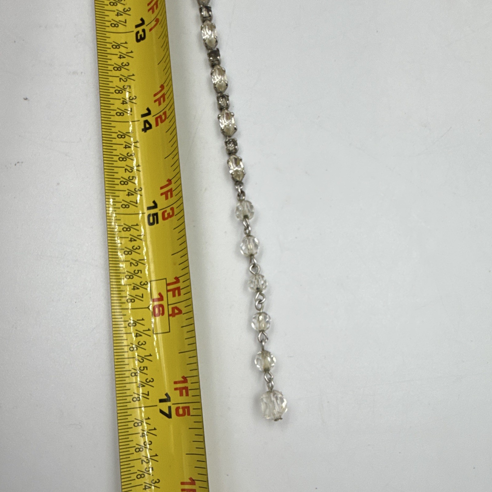 Vintage Crystal & Imitation Pearl Teardrop Dangle Necklace Silver Tone 17 “